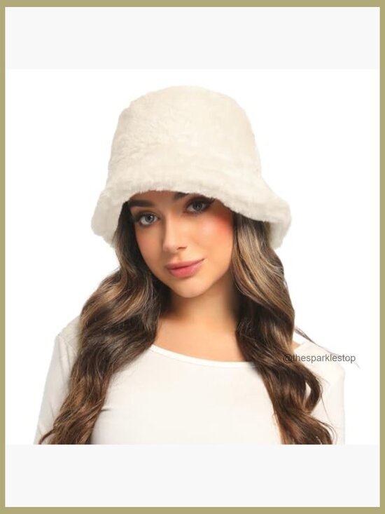 Faux Fur Bucket Hat, Winter Warm Fluffy Hat for Women Men main image 6